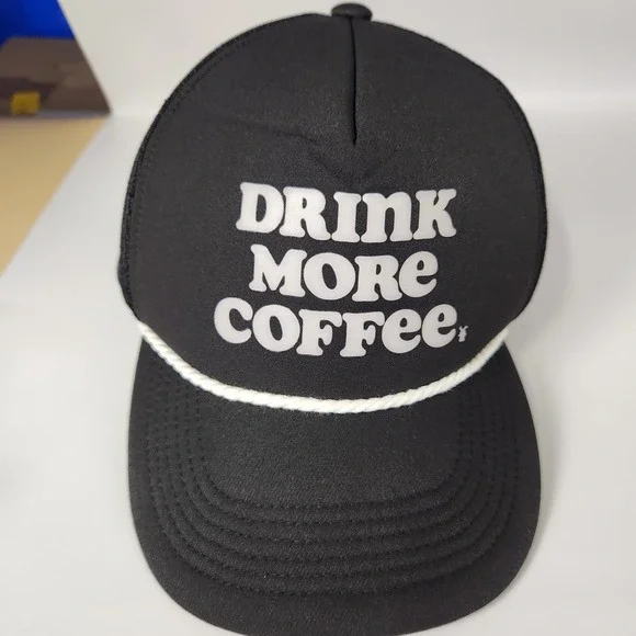 Dutch Bros Drink More Coffee Hat Cap Snap Back Black White Trucker Mesh Mens‎