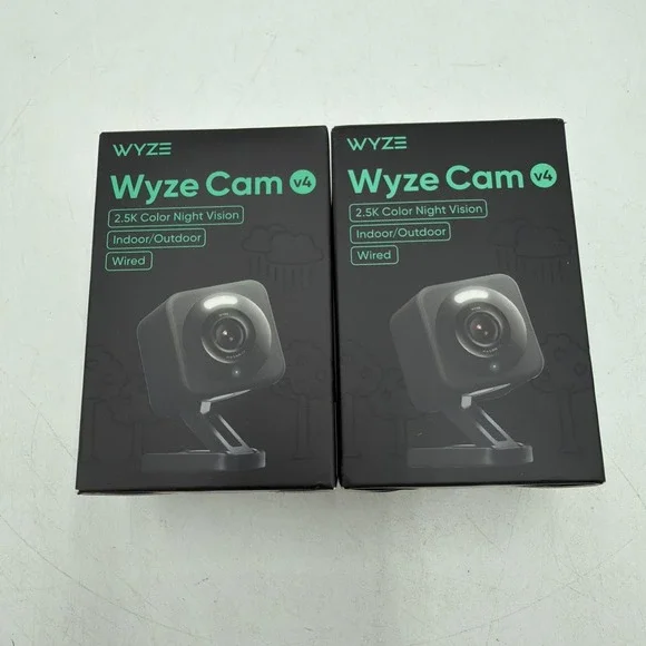 Lot Of 2 Wyze Cam V4 2.5K Color Night Vision Indoor/Outdoor Black Google Alexa