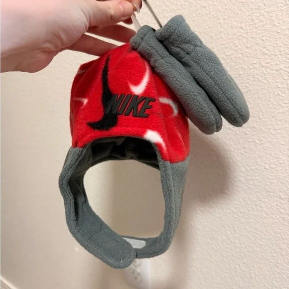 Nike Kids Red and Gray Fleece Hat