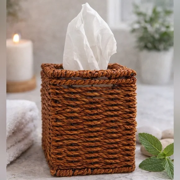 Rattan Brown Tissue Box Cover
