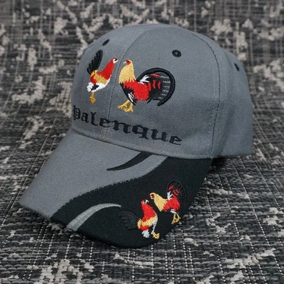 Palenque Rooster Embroidered Baseball Cap Gray Adjustable Strapback‎ Streetwear