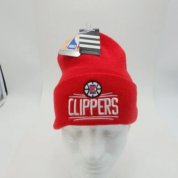 Los Angeles Clippers Beanie Cap Hat Mens Red Adidas Logo NBA NEW NWT