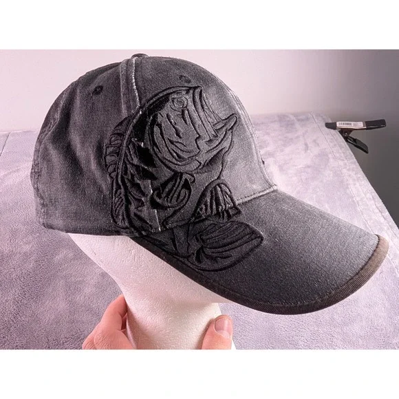 Evinrude E-TEC Fishing Hat Mens Gray Washed Bass Fish Embroidered Strapback Cap