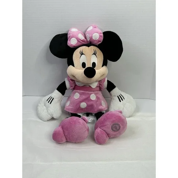 Disney Store Minnie Mouse Plush Toy Stuffed Animal Pink Polka Dot Dress Bow 16