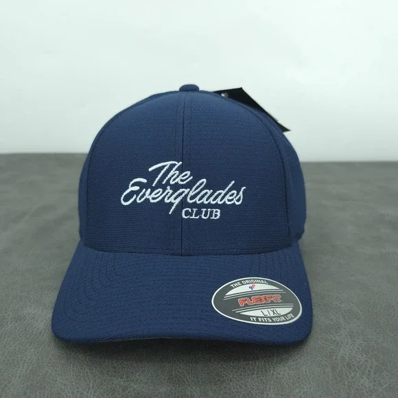 The Everglades Club Golf Hat L/XL Navy Stretch Fit Embroidered‎ Performance