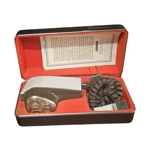 Vintage Norelco Electric Shaver Tripleheader With Case and Warranty Card