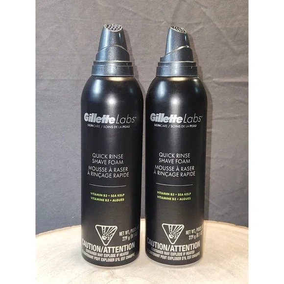 Gillette Labs Men's Quick Rinse Shave Foam Vitamin B3 & Sea Kelp 8.1 Oz~Lot Of 2