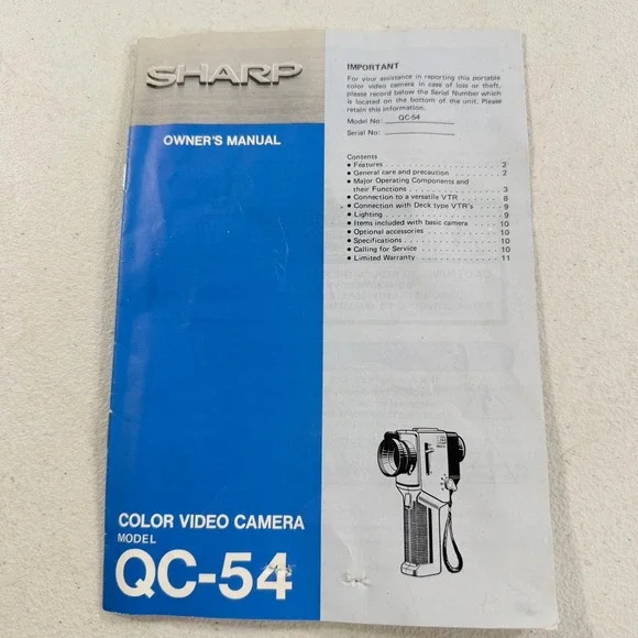 Original Sharp QC-54 Color Video Camera Owners Manual
