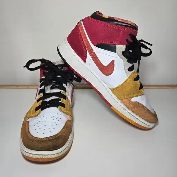Nike Air Jordan‎ 1 Mid SE (GS) Sneakers Youth Paprika Cinnabar Black Size 4Y