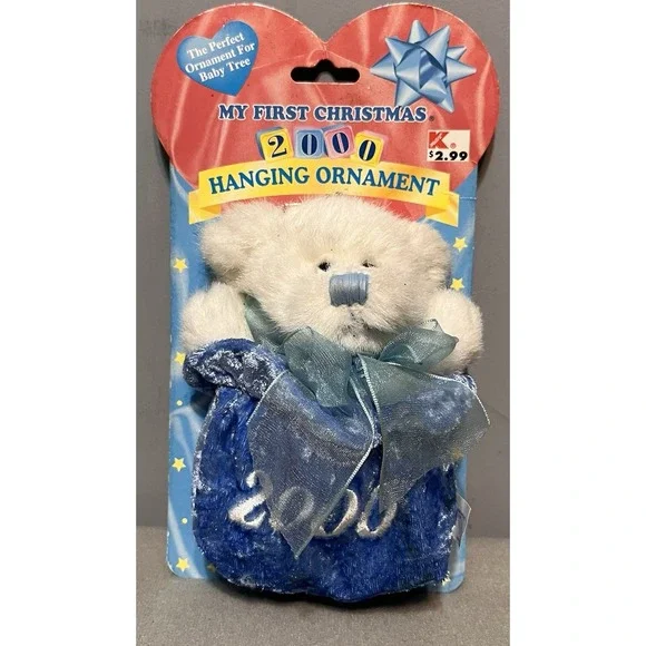 Vtg DanDee Baby Boy First Christmas 2000 Ornament Blue Teddy‎ Bear Soft Plush