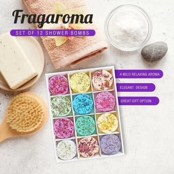 2 Boxes of 12 Fragrance Shower Bombs Shower Steamers Aromatherapy Essential Oils