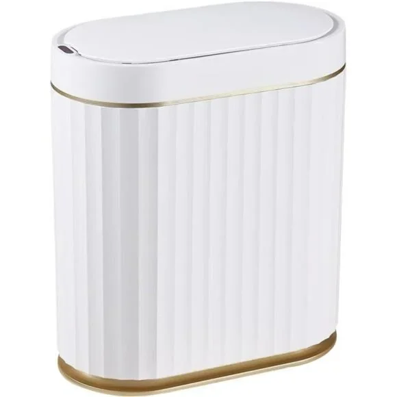 Motion Sensor Trash Can 2 Gallon White Gold Slim Bathroom Kitchen Office Bin