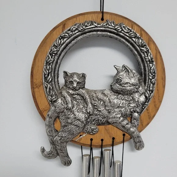 Cat Wind Chime‎ Kitten Metal Hanging Decor Wooden