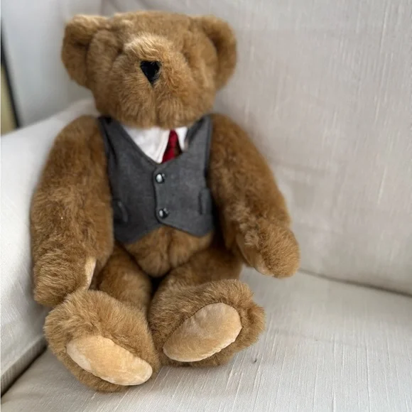 Vermont Teddy Bear Company Brown Teddy Bear with Gray Vest and tie