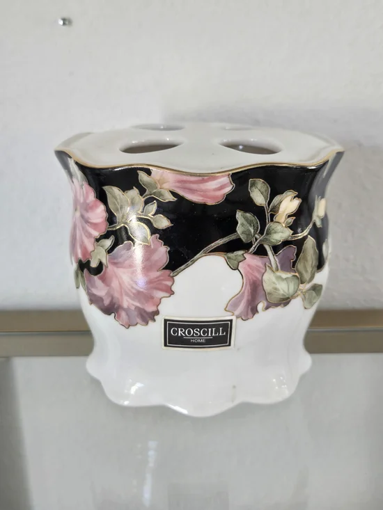 Croscill Home Floral Toothbrush Holder - Pink & Black