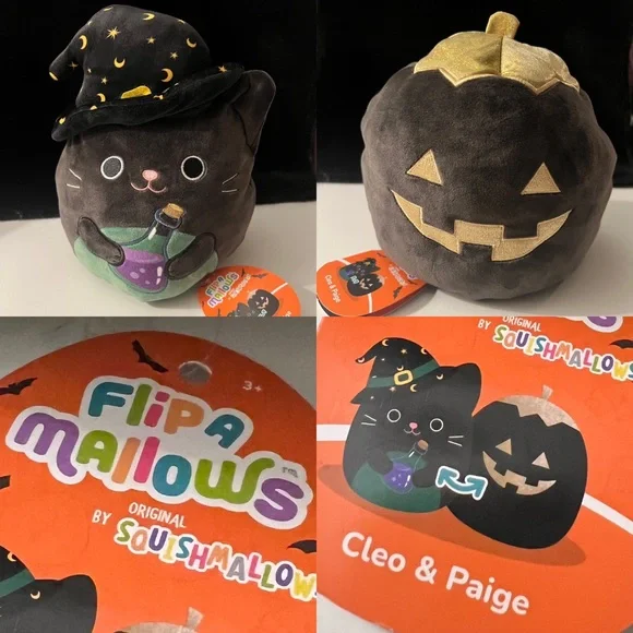 NEW Flipamallow Cleo The Cat Witch & Paige The Black Pumpkin Halloween 8”