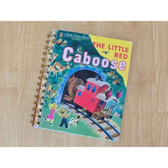 'The Little Red Caboose' Little Golden Book Upcycled Journal- 40+ Pages- Vintage