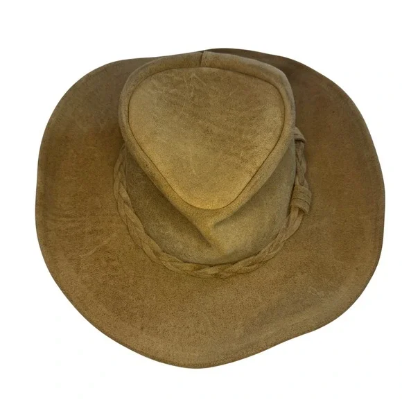Minnetonka The Outback‎ Hat Men's Medium Tan Genuine Leather Western Cowboy Hat