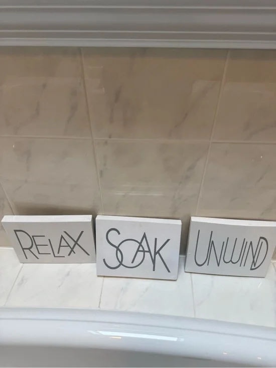 Relax Soak Unwind Wall Blocks - White with Gray Lettering - Set of 3