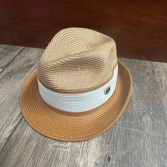 Classic Tan and White Fedora Hat