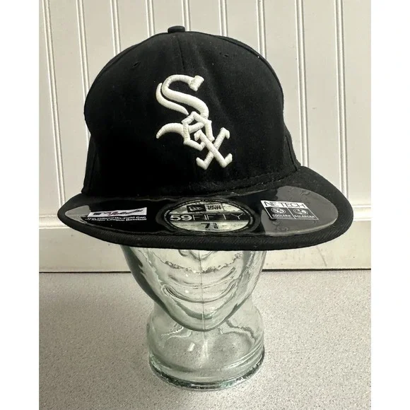 Vintage CHICAGO WHITE SOX Black Hat New Era 59fifty Fitted 7 3/8 Made In Usa
