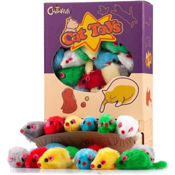 36PCS 4.1'' Furry Cat Toy Mice Rattle Small Mouse Kitten Interactive