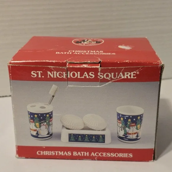 St. Nicholas Square Christmas Bath Accessories Set Snowman 3 Piece Plastic