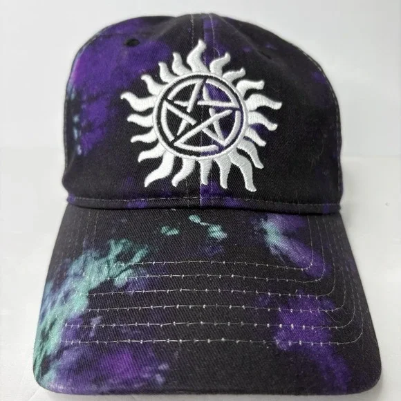Supernatural Anti-Possession Symbol Galaxy Dad Cap Purple Tie Dye Hat New No Tag