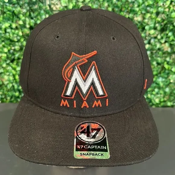 MLB Miami Marlins Classic Black Adjustable SnapBack Hat by 47 Brand!