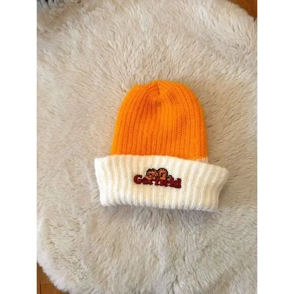 Vintage 1970s Orlon Garfield Stitched Chunky Knit Beanie Hat OS