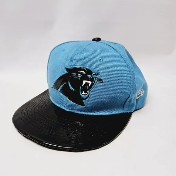 RARE New Era Carolina Panthers Shiny Bill Skyline VTG NFL Fits Snapback Hat Cap