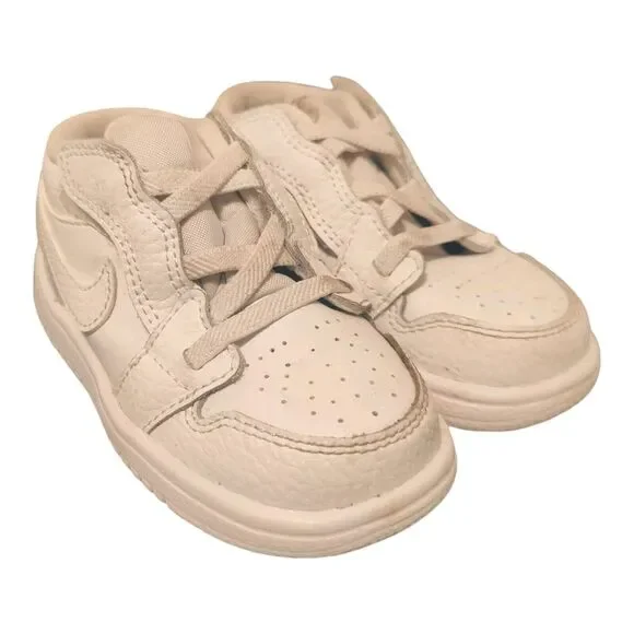 Nike Jordan 1 Toddler Low Top Triple White Shoes size 6C Hook And Loop Pull On