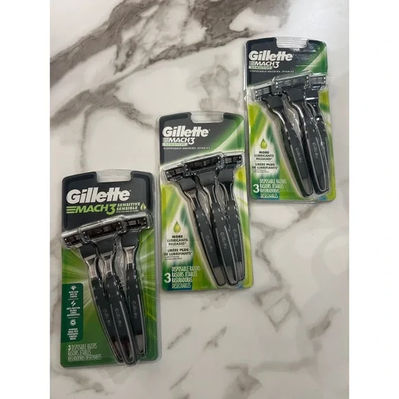 Gillette Mach3 Sensitive Disposable Razors 3 Packs of 3 Count Total 9 Razors