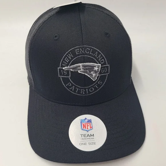New England Patriots Hat Adjustable Trucker Mesh NFL Team Apparel Black Logo Men
