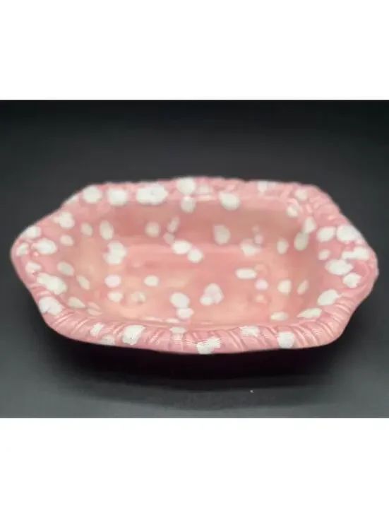 🌸 Vintage Pink White Speckled Ceramic Soap Dish Trinket Dish 1950s 🌸