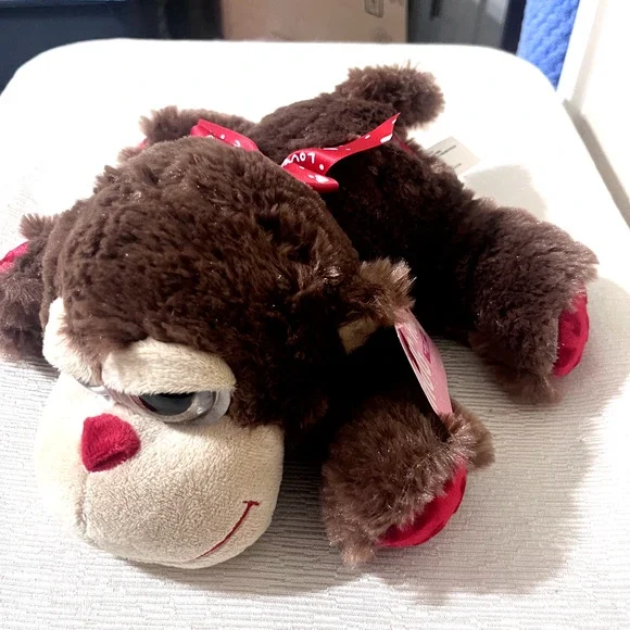 Kellytoy Valentine's Day Monkey Plush Stuffed Animal Hug Me lays flat 12