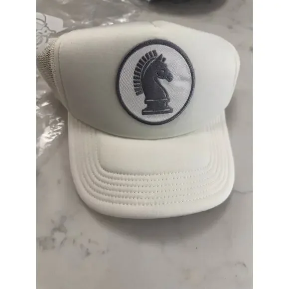 Warhorse Hat Mens OS White Trucker Cap Mesh Snapback Chess Knight Embroidery NEW