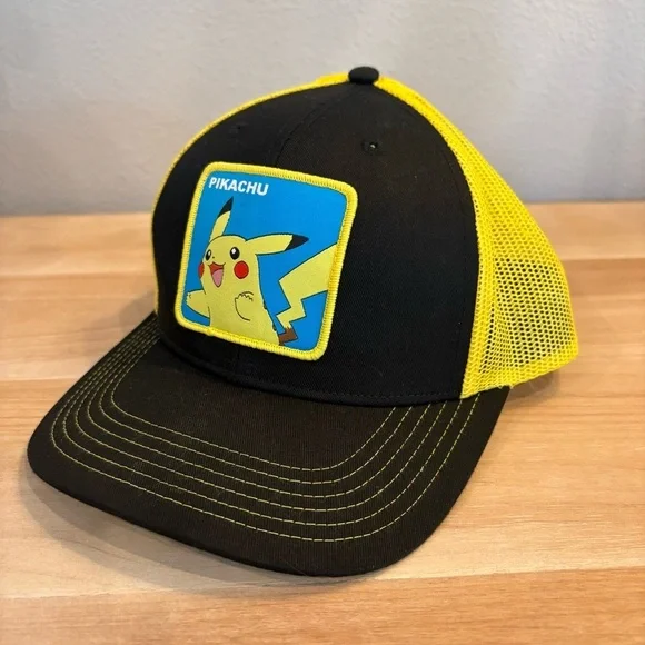 2024 Pokemon Pikachu Adjustable Snap Back Yellow Black Trucker Mesh Hat