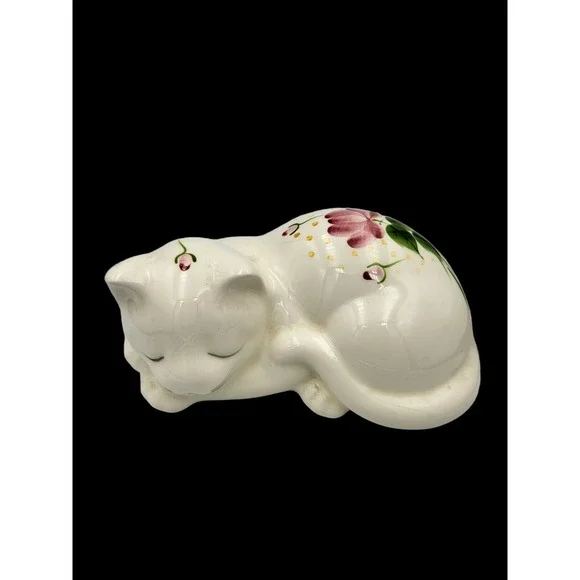 Vintage Hand Painted Lasting Products Inc USA Sleeping Ceramic Cat Figurine 7.5