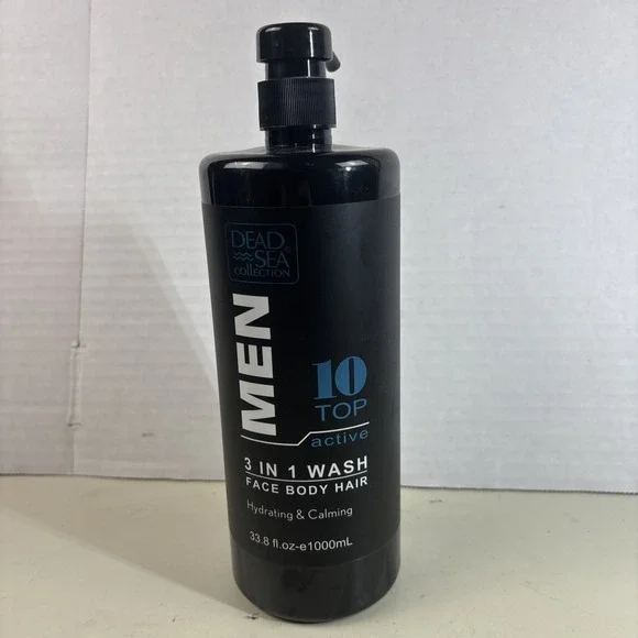 DEAD SEA Mens 3-in-1 Hair+Face+Body Wash 33.8oz Hydrating & Calming Pump Bottle