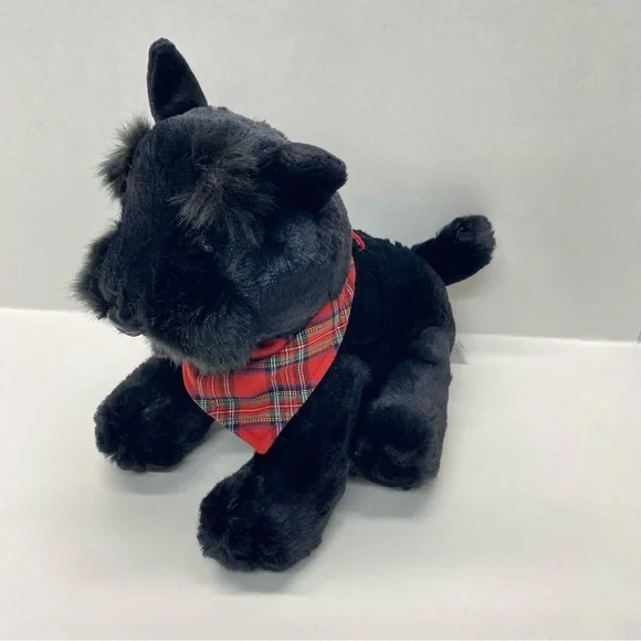 Aurora Scottish Terrier Scottie Dog Plush Black Plaid Bandana Stuffed Animal Toy