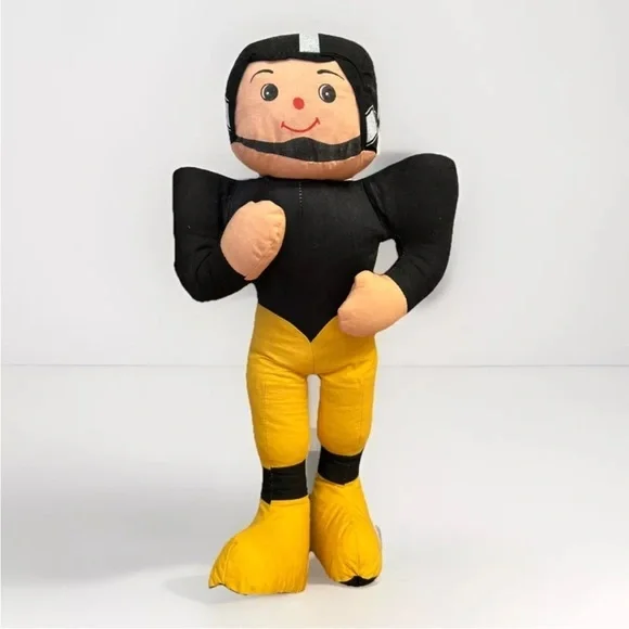 Vintage Plush 1960s Football Player Black Gold 21
