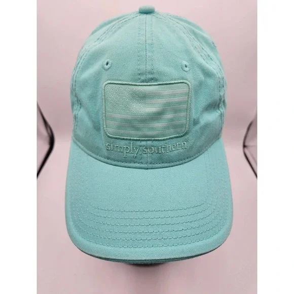 Simply Southern‎ Aqua Blue Baseball Hat USA Flag Turtle Adjustable
