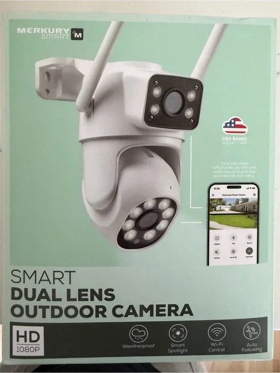 White Dual Lens Outdoor Security Camera - 1080P
