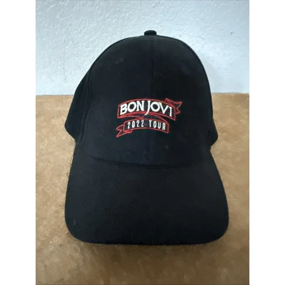 Bon Jovi 2022 Tour Black Strap Back Baseball Style Cap One Size Rock N Roll‎