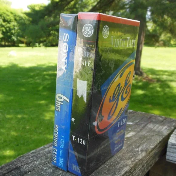 Blank VHS tapes lot of 2 NEW unused sealed in shrink wrap GE brand & Sony brand