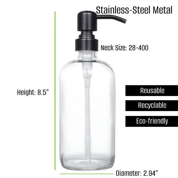 16 OZ. GLASS SOAP DISPENSER W/ METAL PUMP (AMBER GLASS/BLACK PUMP)