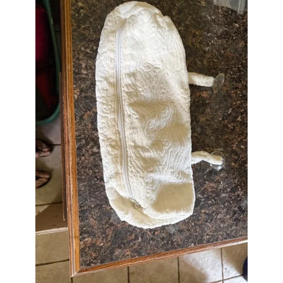 White Terry Cloth Bath Pillow with Suction Cups and Zippered Cover
