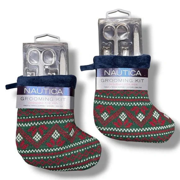 2 Pk NAUTICA Nail Care Grooming‎ Kit for Men – 4 pc Set in a Christmas Stocking