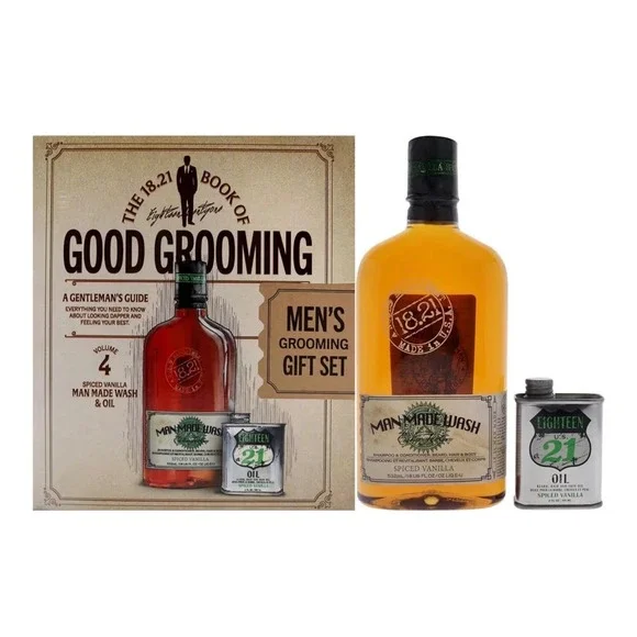 18.21 Man Made Spiced Vanilla Grooming Gift Set Volume 4 Wash and Oil New